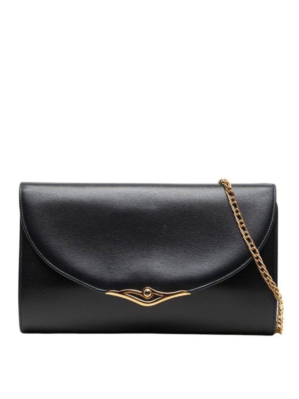 Cartier Vintage Saffiano Line Chain Shoulder Bag Black Leather